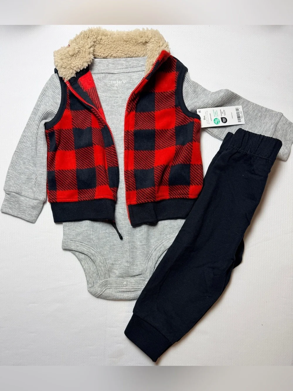Carter’s Buffalo Plaid Winter Long-Sleeve Body Suit Suspenders set